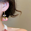 Preserved Pink Rose Bow Hook Earrings Fashion Jewelry Accessory view 4