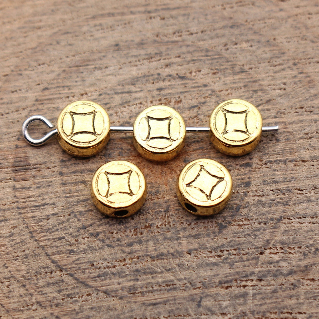 6.2x6.2x2.9mm 0.42g Multicolor Zinc Alloy Round Coin Pattern Loose Metal Double Sided Beads for Bracelet Jewelry Making