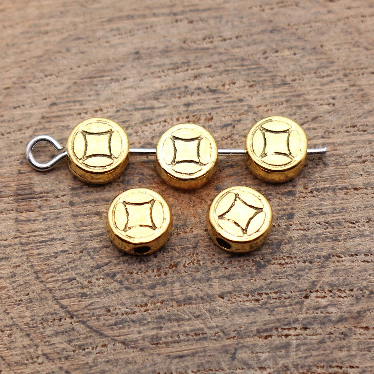 6.2x6.2x2.9mm 0.42g Multicolor Zinc Alloy Round Coin Pattern Loose Metal Double Sided Beads for Bracelet Jewelry Making