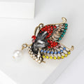 Antique Gold Butterfly Brooch with Crystal Wings and Pearl Drop view 5