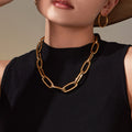 Chunky Paperclip Link Necklace Bracelet Gold Steel view 3