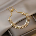 Gold Tone Three Row Disc And Crystal Slider Bracelet view 4