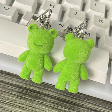 Green Flocked Frog Clip and Ball Chain Keychain Options