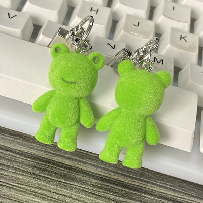 Main product view of green Flocked Frog Clip and Ball Chain Keychain Options