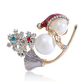 Pearl Snowman Brooch With Red Hat and Crystal Evergreen Tree view 4