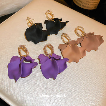 Layered Petal Drop Earrings in Six Colors Statement Jewelry