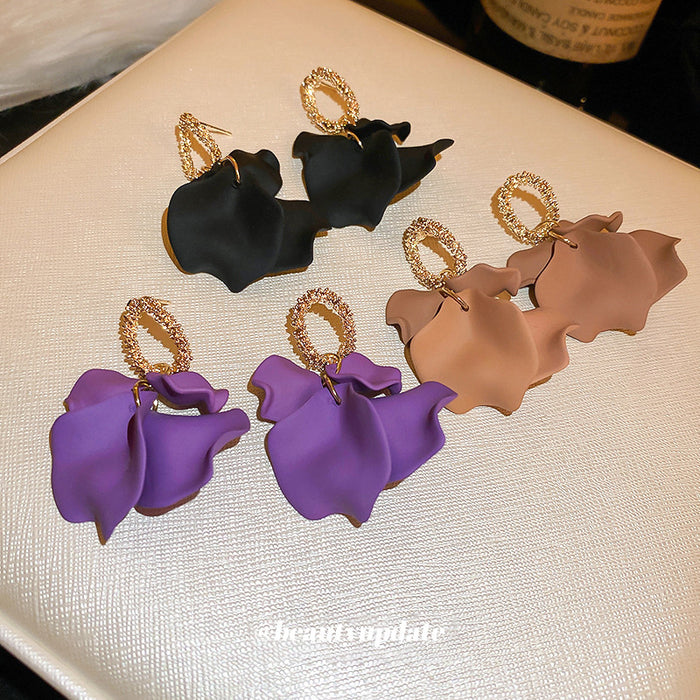 Layered Petal Drop Earrings in Six Colors Statement Jewelry