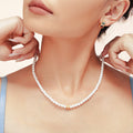 White Shell Bead Pearl Necklace Gold Zircon Barrel Accent view 2