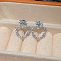 Silver Tone Crystal Heart Bow Stud Earrings with Polished Finish view 3