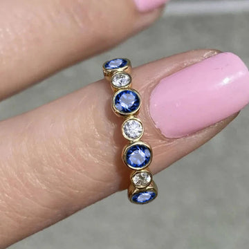 Multicolor Round Stone Bezel-Set Eternity Band Ring