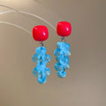 Red Square and Blue Grape Cluster Stud Earrings Jewelry Pair view 6