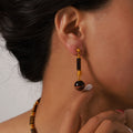 Tiger Eye Tube Bead Necklace And Gold Accent Earrings Set view 3