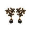 Antique Gold Tone Floral Earrings with Black Bead Drops view 5