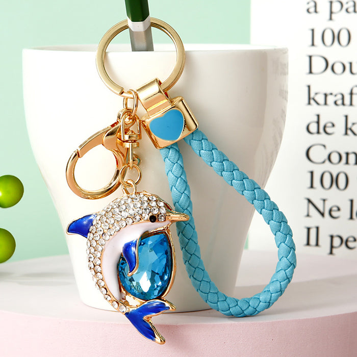 Jeweled Dolphin Keychains with Braided and Bare Wrist Loop Options