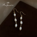 Gold Tone Triple Baroque Pearl Long Drop Hook Earrings view 4