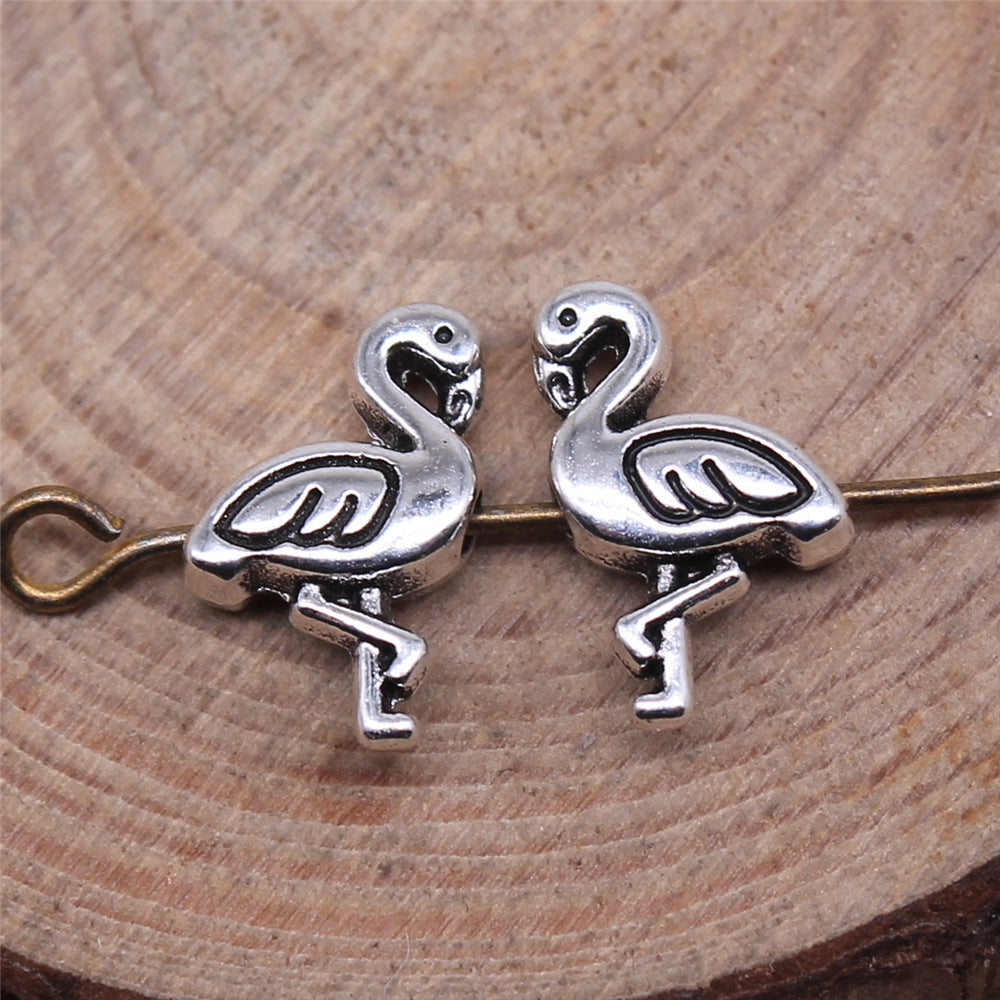 12x7mm 0.5g Antique Silver Zinc Alloy Flamingo Loose Metal Bird Beads for Animal Theme DIY Jewelry