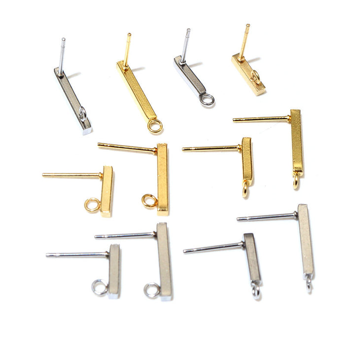 Slim Bar Earring Posts With Hanging Loops in Eight Styles