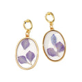 Gold Tone Oval Purple Petal Resin Pendant Necklace and Drop Earrings view 5