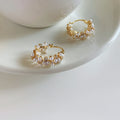 Pearl Like Bead and Stone Hoop Stud Earrings in Two Finishes view 6