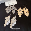 Layered Sequin Leaf Drop Earrings in Silver Black and Gold Tones view 2