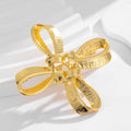Yellow Gold Tone Ribbon Bow Polished Metal Brooch Pin view 5