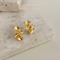 Gold Tone Double Layer Curled Sculptural Stud Earrings For Women view 1