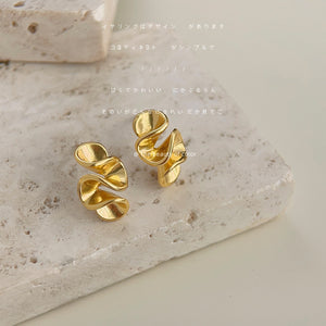 Gold Tone Double Layer Curled Sculptural Stud Earrings For Women