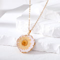 Gold Tone Irregular Pressed Daisy Resin Pendant Necklaces in Five Colors view 7