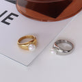 Gold Steel Dome Band Side Pearl Ring Six Size Color Variants view 4
