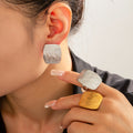 Wavy Texture Square Statement Rings And Stud Earrings Set view 3