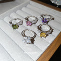 Silver Open Adjustable Zircon Rings Star Square Four Colors view 1