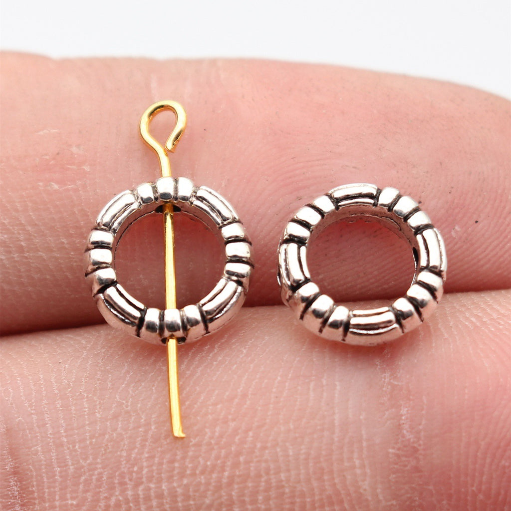 11x11x3.4mm 0.87g Antique Silver Zinc Alloy Textured Round Ring Loose Metal Beads for Bracelet Making