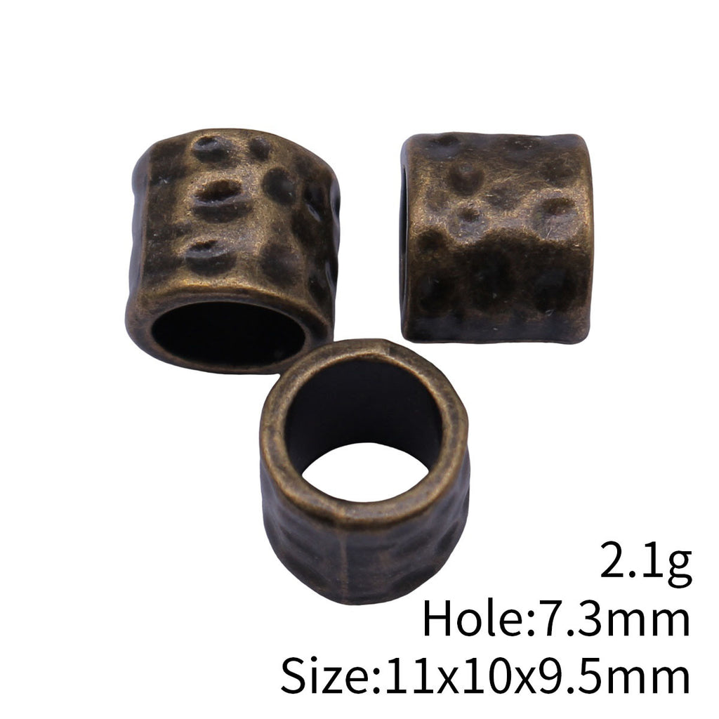 11x10x9.5mm 2.1g Antique Bronze Tone Zinc Alloy Hammered Tube Large Hole Beads for Dreadlock Hair Jewelry