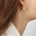 Gold Heart Hoop Earrings Pearl Crystal Enamel Colors view 1