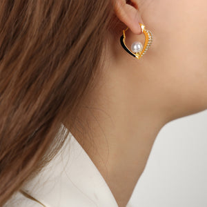 Gold Heart Hoop Earrings Pearl Crystal Enamel Colors