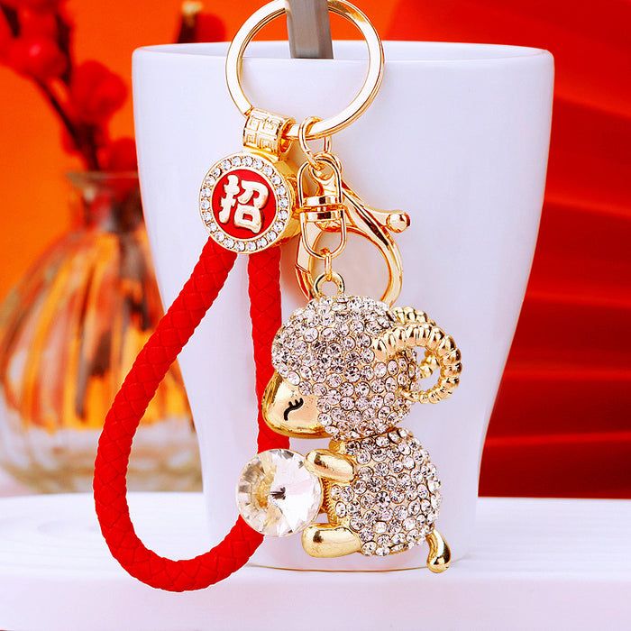 Gem Holding Sheep Keychains With Six Pictured Color and Strap Options