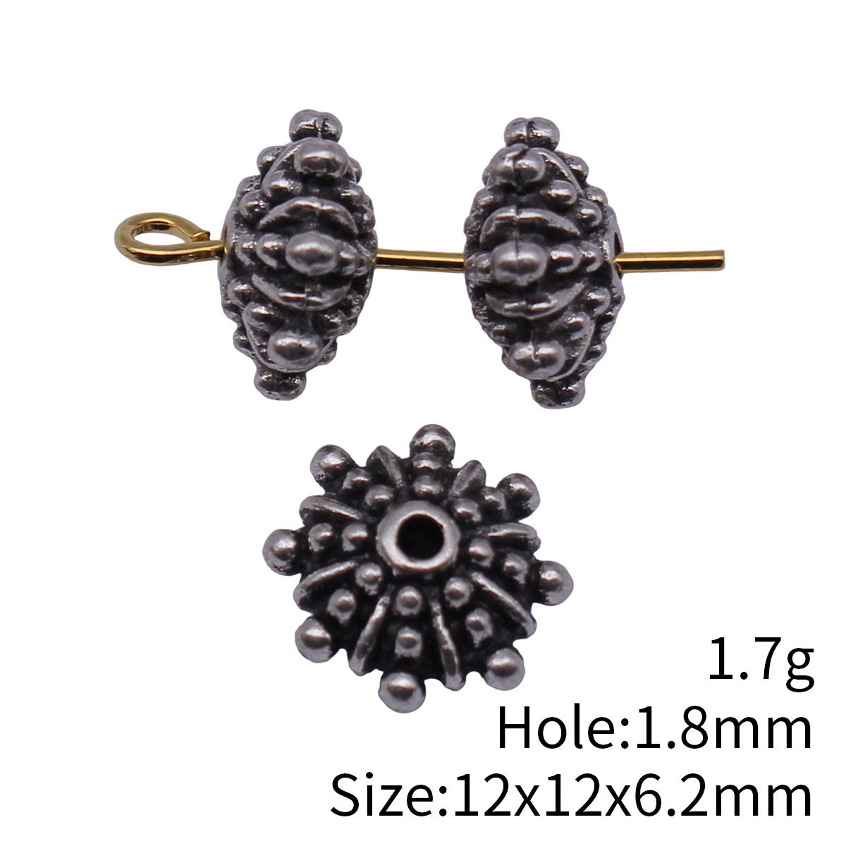 12x12x6.2mm 1.7g Antique Silver Zinc Alloy Radial Raised Dot Spacer Beads for Bracelet Necklace Making