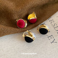 Round Flocked Drop Hoop Earrings in Black and Red Colorways view 4