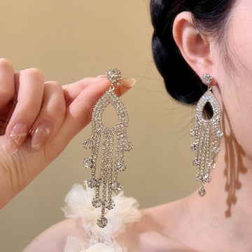 Long Crystal Chandelier Earrings in Gold and Silver Tones