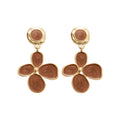 White Four Petal Drop Earrings with Gold Tone Outlines view 5