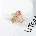 Red Gold Tone Flower Basket Openwork Crystal Enamel Metal Brooch Pin view 4