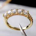 Gold Five Stone Clear Row Finger Ring Pave Shoulders view 3