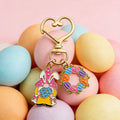Gold Tone Pink Bunny and Flower Wreath Heart Clasp Charm view 4