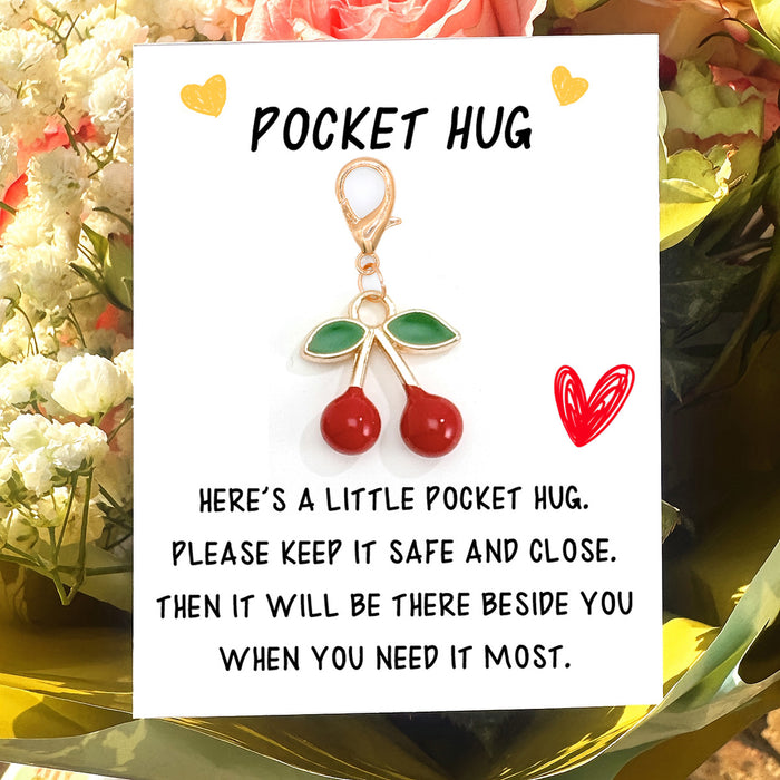 Enamel Cherry or Strawberry Charm Clip with Pocket Hug Message Card