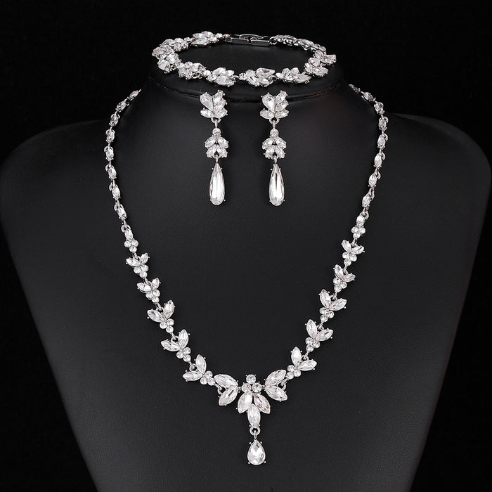 Black Silver Tone Horse Crystal Two Designs Metal Necklace and Earring Set