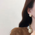 Crystal Flower Stud Earrings with Pearl Clusters in Three Colors view 2