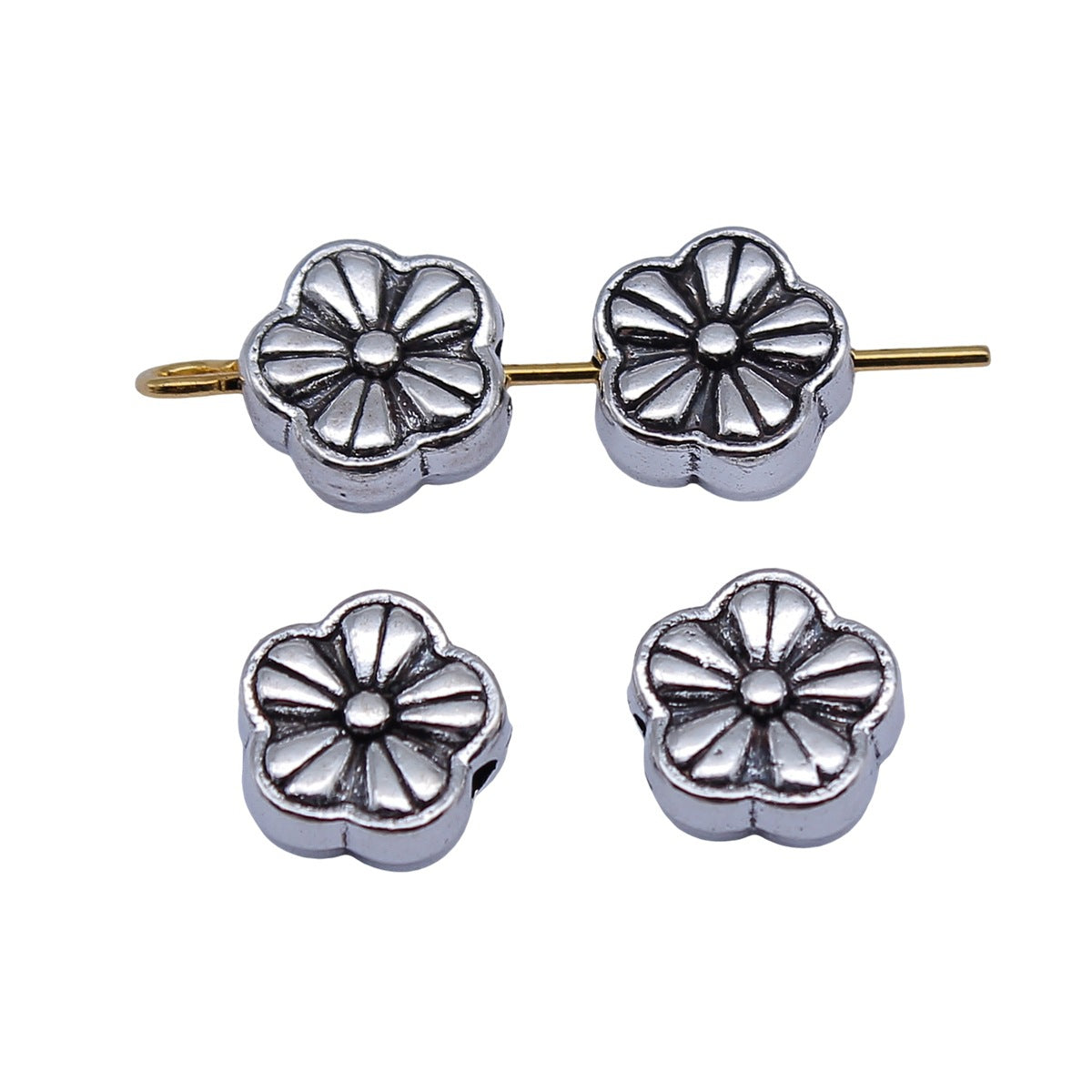 9.2x8.8x4.1mm 1.2g Antique Silver Zinc Alloy Flower Small Hole Spacer Beads for Bracelet Jewelry Making