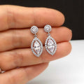 White Gold Marquise Halo Drop Earrings Clear Stone Alloy view 1