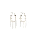 Pearl Look Silver Tone Chain Fringe Open Hoop Earrings view 5