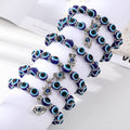 Silver Tone Blue Evil Eye Bead Stretch Bracelets with Six Charms view 1